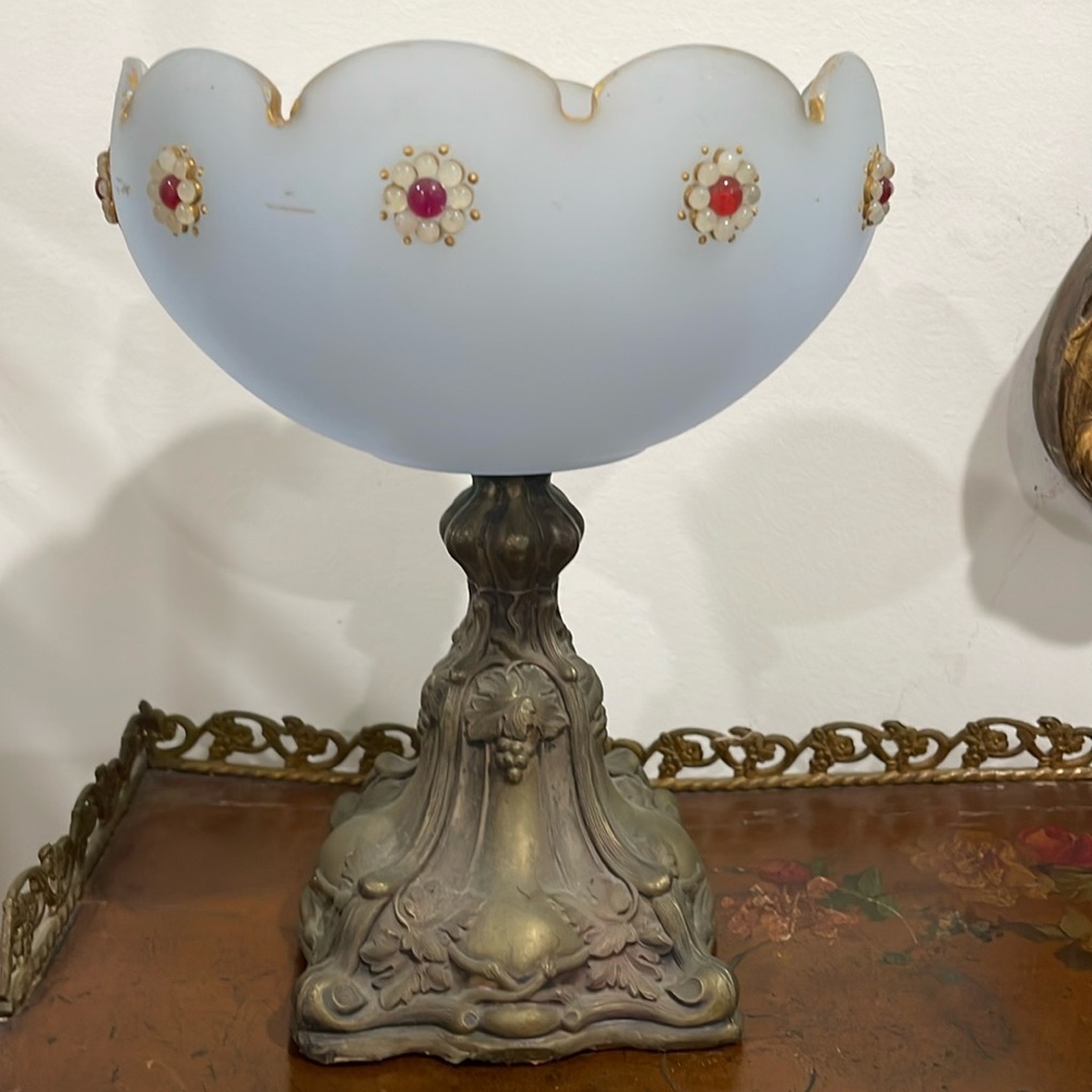 Vintage beautiful powder blue with brass jeweled compote